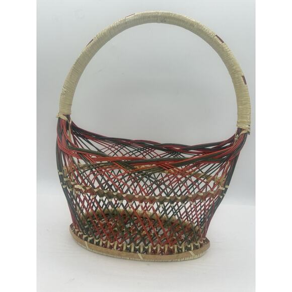 Vintage Folk Art Wicker Christmas Basket, Vintage Christmas Decor, Kitschy - Picture 3 of 6